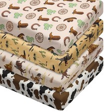 4 Pcs Western Cowboy Crib Sheet Set Newborn Bedding Nursery Baby Sheets for G...