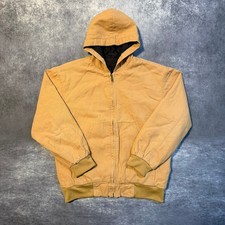 Vintage Mens Tan Canvas Quilted Lined Hooded Work Jacket Size Small Tan