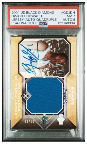 2004-05 Upper Deck Black Diamond Dwight Howard Quad Jersey RC AUTO /10 PSA 7