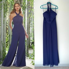 MORILEE Madeline Gardner Halter Chiffon Bridesmaid Jumpsuit Sapphire 21626 Sz 12