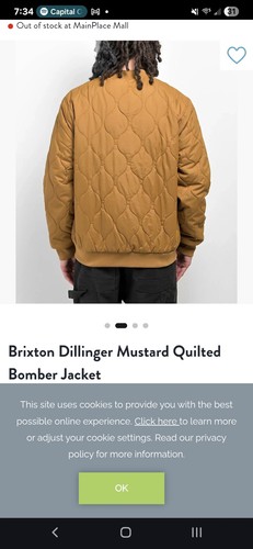 Brixton Dillinger Mustard Quilted Bomber Jacket Mens Medium - Picture 7 of 7