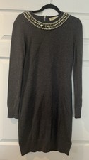 Michael Kors Embellished Gray Sweater dress studded rhinestone neckline