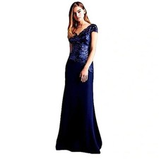 Tadashi Shoji Alvaro Sequin Embroidered Floral Lace Crepe Evening Gown Size 8