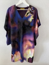 Nicole Miller Silk Kaftan Watercolor Abstract Lined Kimono Top  Small S