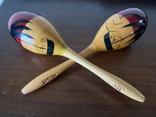 Hand Painted, Set Of 2 Wooden Maracas Mexico, Excellent sound and condition.