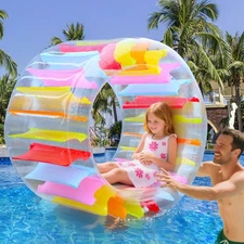 47" Giant Inflatable Water Wheel for Kids, Colorful Pool Float Roller Toy for...