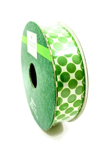 St.Patrick's Day Polka Dot Ribbon,White,Green Dots,5/8"x 9ft, Jo-ann's - Picture 2 of 2