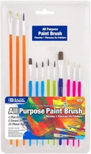 BAZIC Assorted Size Paint Brush Set: Flat, Round Detail Watercolor Acrylics 15PC