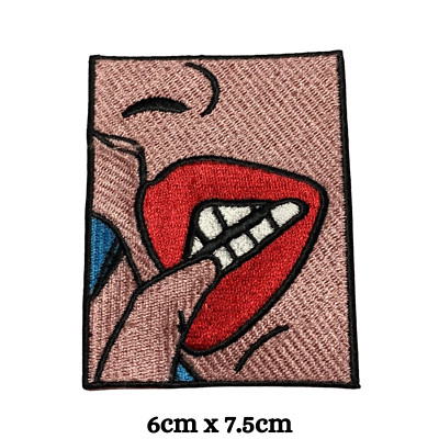 Beißende rote Lippen Liebe Gefühle Emotion Stickerei Patch Bügelbild Aufnähen Abzeichen