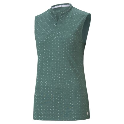 Puma Damen CLOUDSPUN Polka Golf Poloshirt ohne Ärmel blue Spruce S M L NEU
