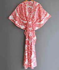 Indian 100% Cotton Long Kaftan Dress White Color Kimono Sleepwear Caftan Maxi