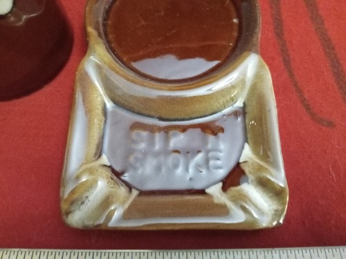 Vintage Sip N Smoke Cup and Tray Match Set! Brown Glazed Ceramic 70's? - Picture 2 of 6