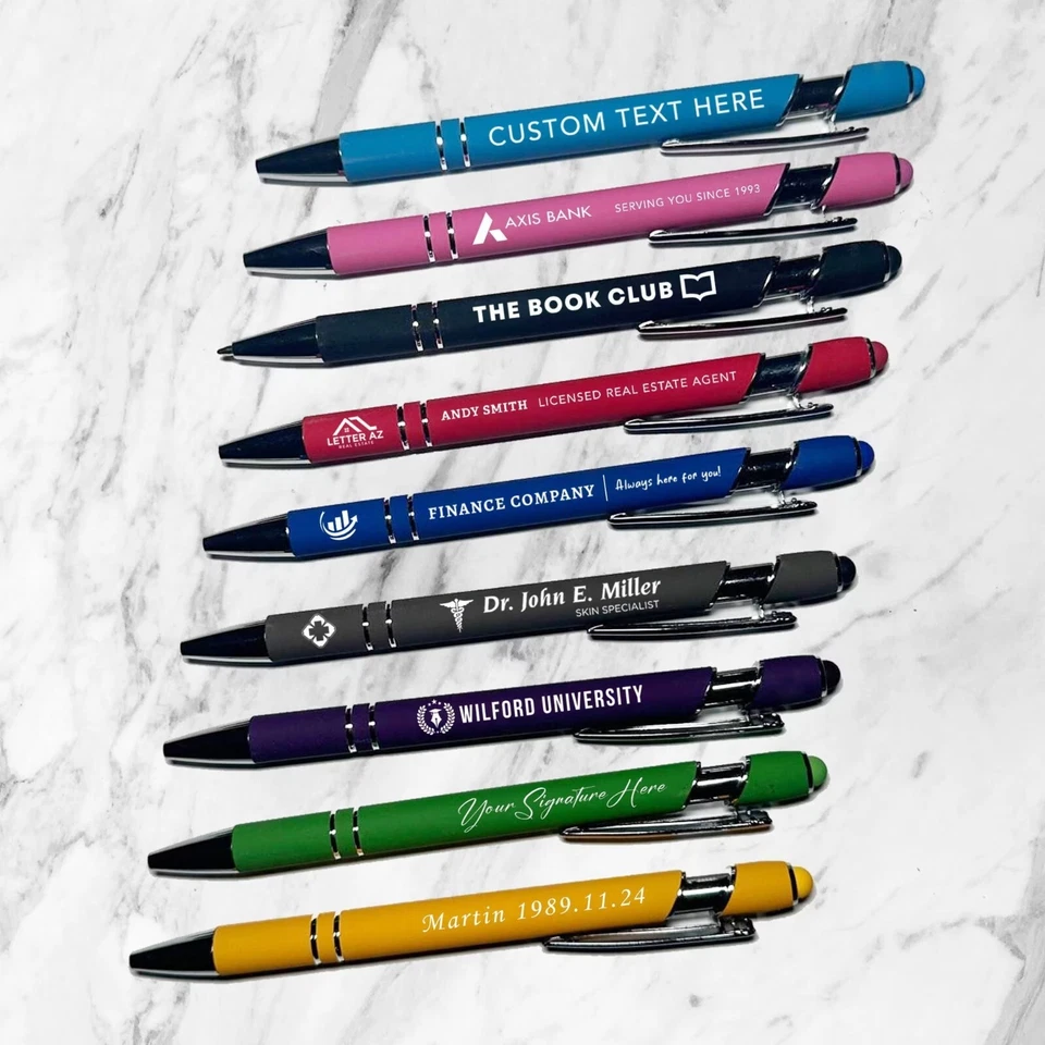 Custom Logo and Text Laser Engraved Pens with Stylus | 48 pcs Set - Image 2 of 4