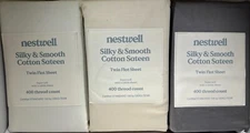 Nestwell Silky & Smooth Cotton Sateen TWIN Flat Sheet, 400 Thread Count -CHOOSE!