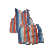 Cat & Jack Baby 6-9M Colorful Striped 2pc Outfit Set Cotton Gauze Summer