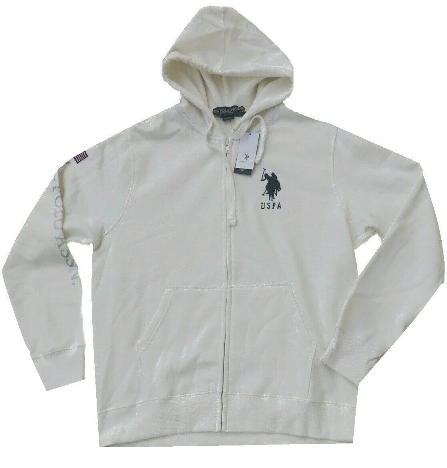 U.S.Polo Assn Men s BIG LOGO ZIP HOODIE White Medium eBay