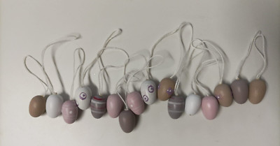 16 kleine bunte Ostereier zum Aufhängen Ostern Deko Holz Osterschmuck