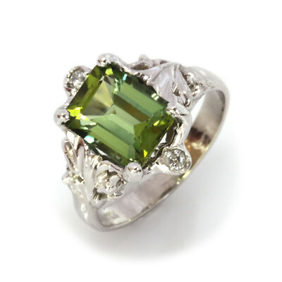 Cocktail-Ring 2,6 ctw natürlicher grüner Turmalin & Diamant massiv 14 kt Weißgold