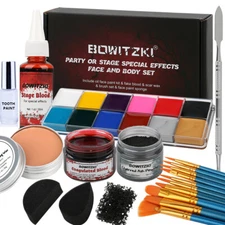 Bowitzki Halloween Makeup Face Paint Kit with White Tooth Paint Kit Sfx Makeup