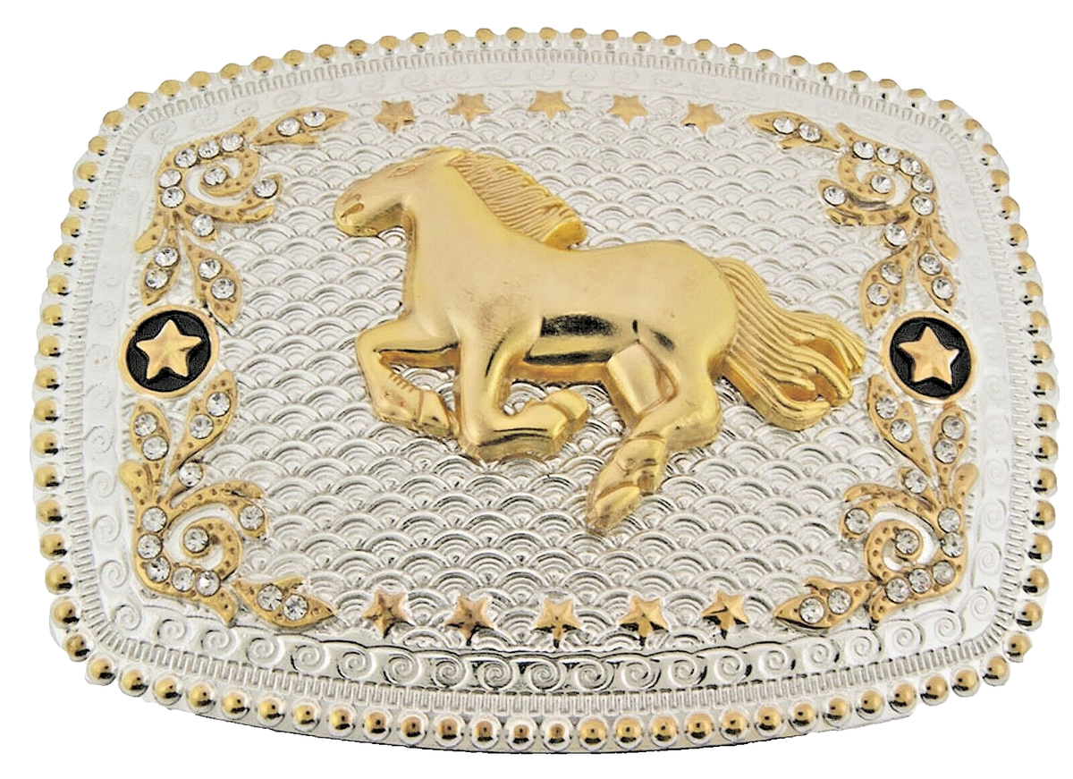 Vintage Horse Belt Buckle Gold Silver Metal Rodeo Cowboy  display picture 1