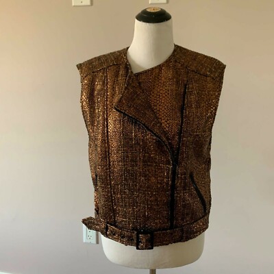 NWOT ALICE & OLIVIA Wool Blend Gold Tweed Moto Vest SZ M