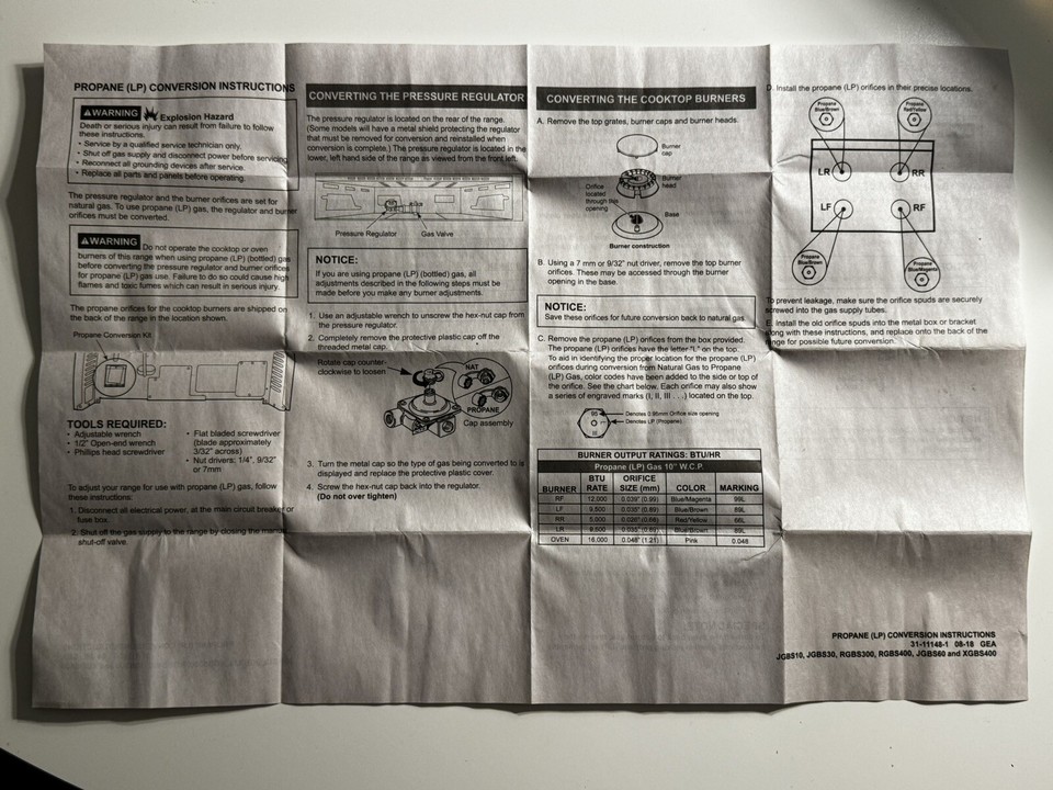 GE Propane LP Conversion Gas Stove Orifice Kit WB28X39141 295D4520G010
