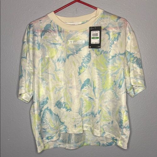 NWT New Under Armour Mesh Graphic Tie Dye Print Cropped Tee Shirt Size Large