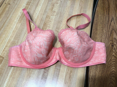 Soma Sz 34C Enticing Lift Full Coverage Underwire Lace Overlay Bra Coral Orange