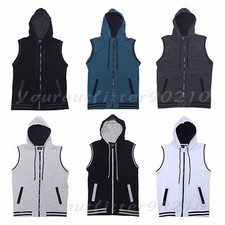 Men Sleeveless Muscle Hoodie Tank Top Bodybuilding Gym Fitness Walkout Beachwear