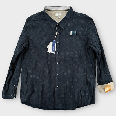 Craft Flow Shirt Mens 2XL Blue Polka Dot Long Sleeve Cotton Button Down 