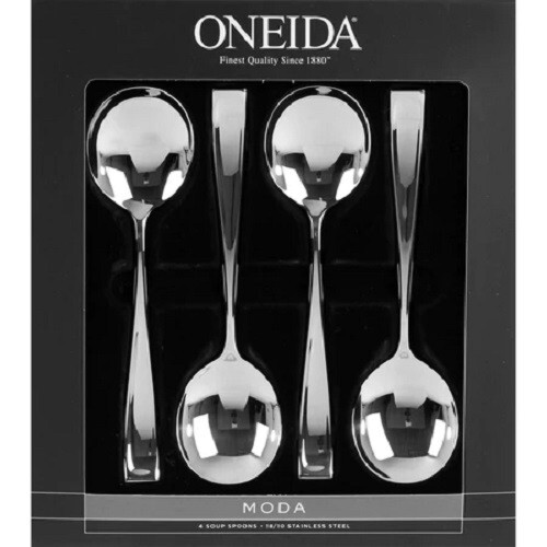 Oneida Moda 4-Piece Round Soup Spoon Set  ~~  18/10 Stainless Steel - Picture 1 of 1