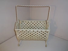 Vintage Mid Century White Woven Metal Mesh Magazine Orgainzer Rack Living Room