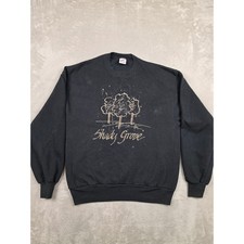 Vintage Jerzees Sweatshirt Women M Black Shady Grove Graphic Made in USA Faded
