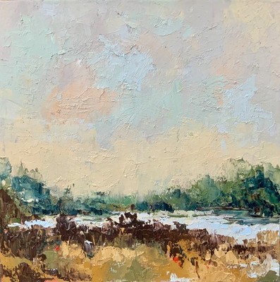 Original Art Impasto Oil Painting Atmospheric Abstract Landscape 16x16