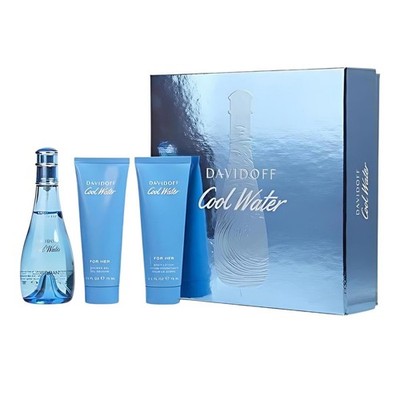 Cool Water by Davidoff for Women 3 Pc Gift Set - 3.4oz EDT Spray, 2.5oz...