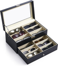 Sunglasses Organizer with 12 Compartments Leather Display Case for Women Men