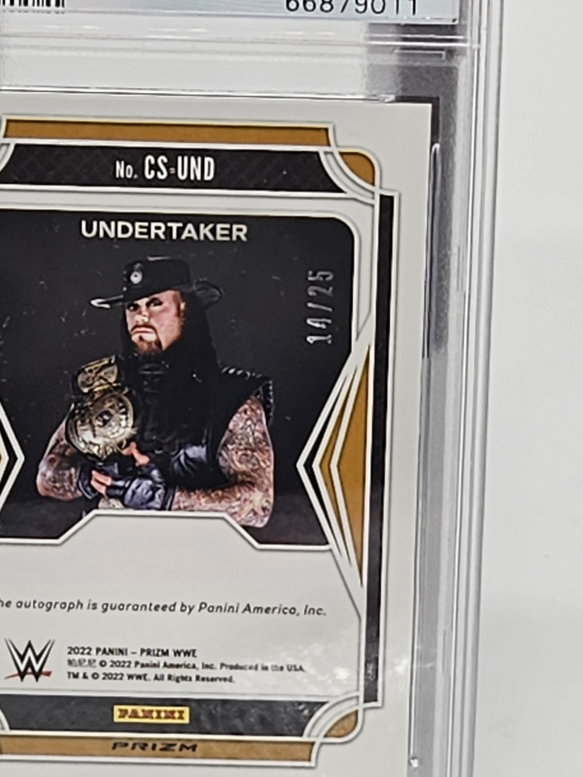 Undertaker 2022 WWE Panini Prizm Champion Signature Mojo Autograph /25 PSA 9 view 3