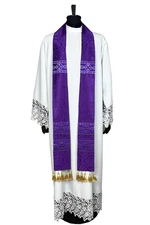 Purple Overlay Stole for Priests /woven orphrey / tassels
