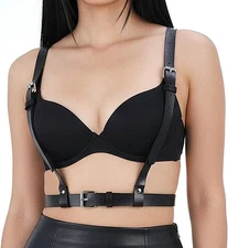 Grevosea Punk Black Leather Body Harness Belt for Women, Gothic Adjustable... 
