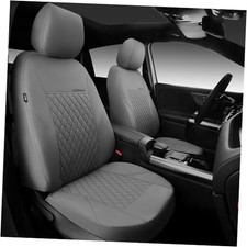 Quilting Faux Leather Seat Covers Full Set, Waterproof Full set Full Gray