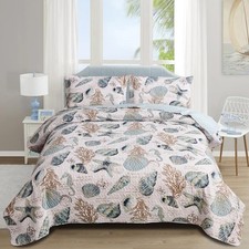 Beach Bedding King Size Lightweight Coastal Bedspreads Ocean Theme,3Pcs Conch