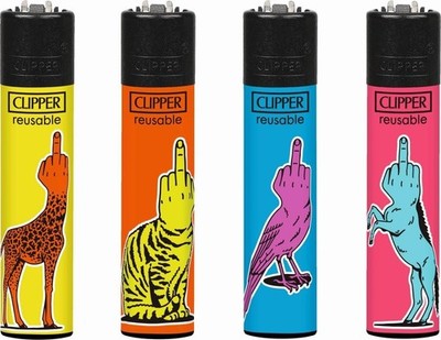 CLIPPER  Feuerzeug Qualität Original Design Lighter Middle Finger 4er-Set
