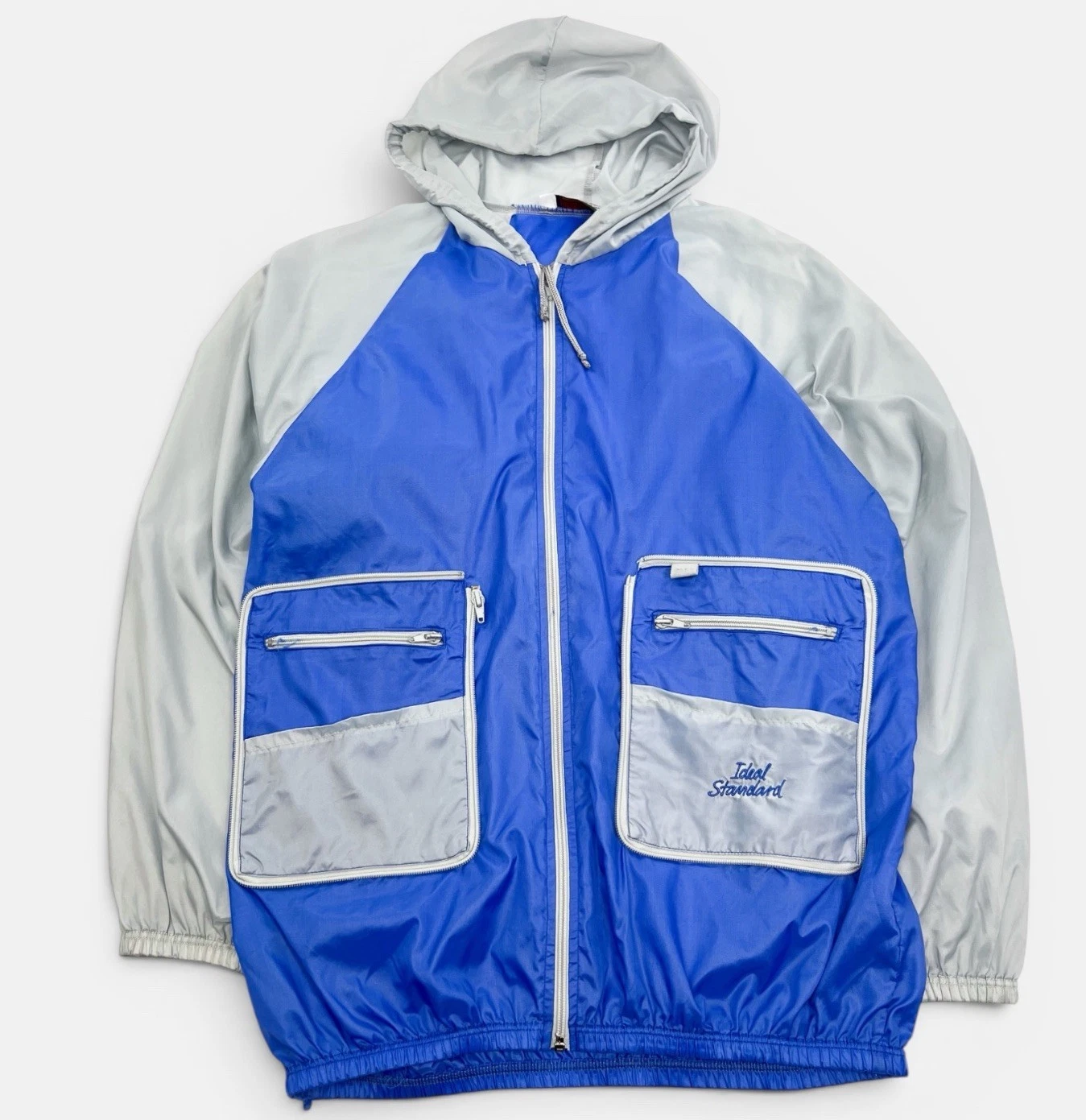Moda Sport Men’s Packable Hooded Nylon Jacket Blue Grey Made In Italy Size L