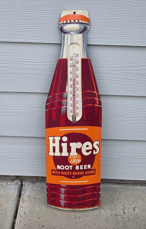 HIRES Root Beer 29" Soda Advertising DIE CUT BOTTLE THERMOMETER