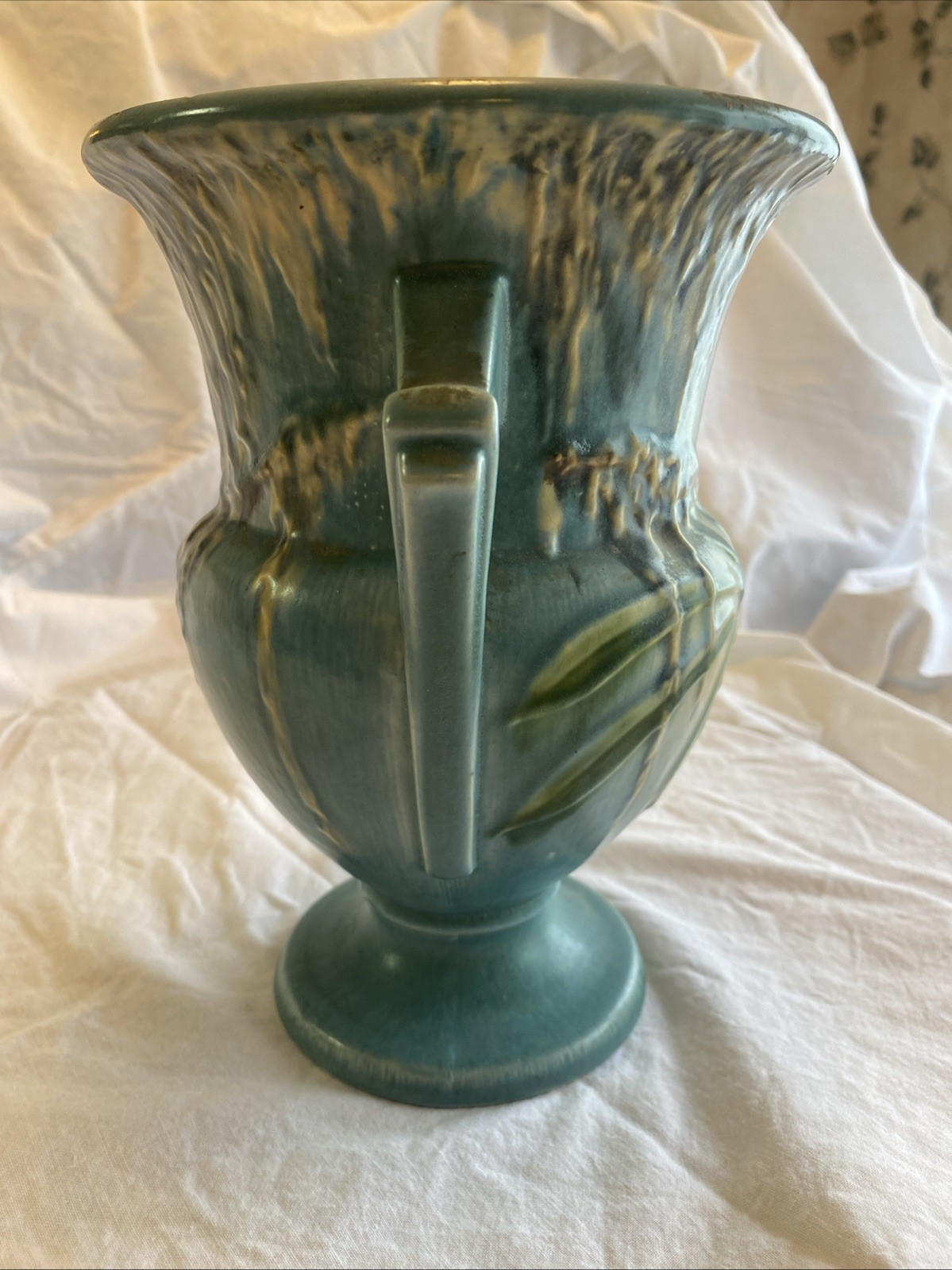 Roseville Turquoise Blue Green Moss 779-8 Double Handled Vase Urn 30’s Near Mint