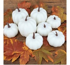 Pumpkin Decor - White Artificial Pumpkins - 8 PCS Foam Pumpkin Set for Fall