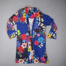 Johnny Was Robe Women Medium Blue Mixed Floral Cardigan Pima Blend