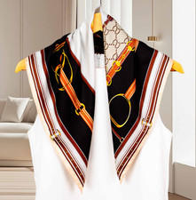 100 Twill Silk Neckerchief Shawl Scarf 2 face chain Print Bandana 65X65cm wrap