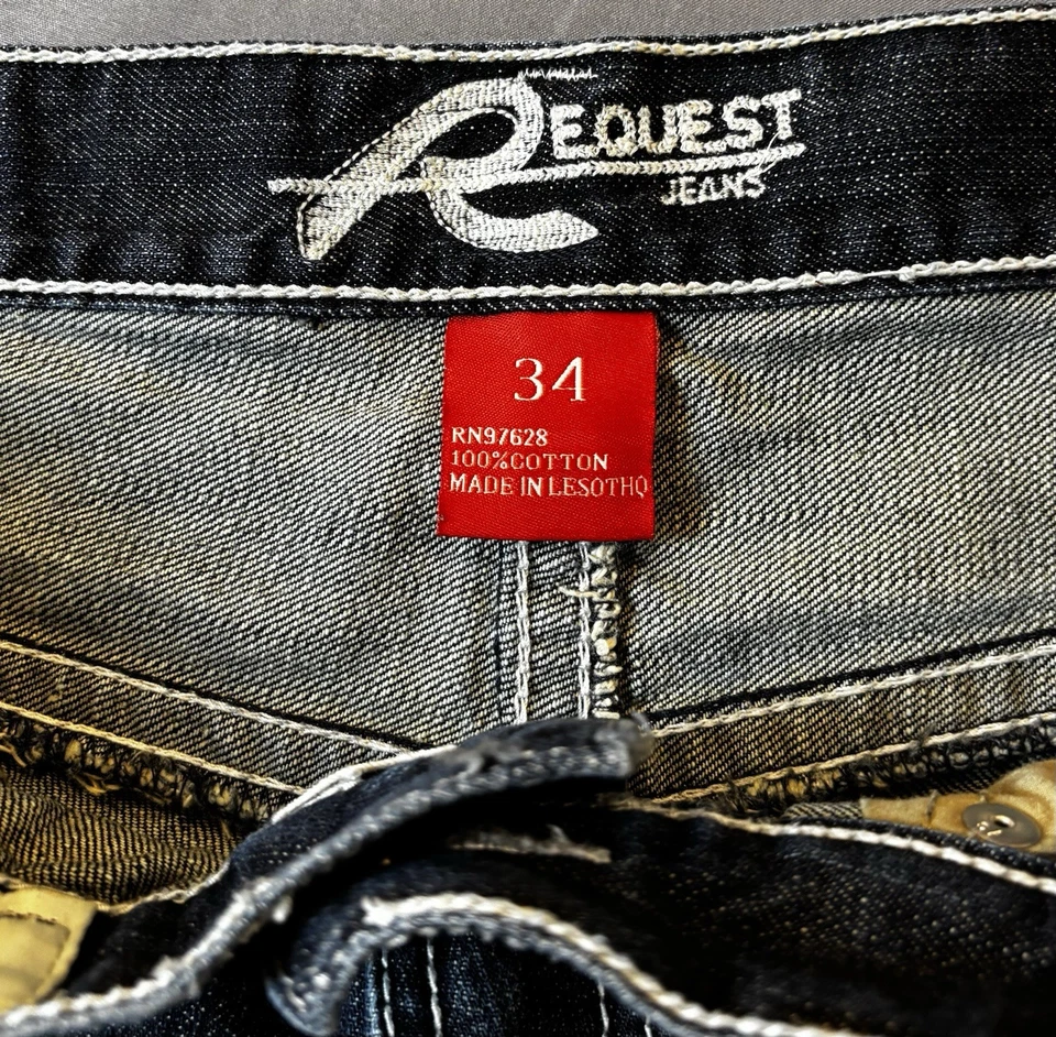 Pantalones cortos de mezclilla Request Jeans talla 34 para hombre 12” entrepierna Y2K Foto 4 de 4