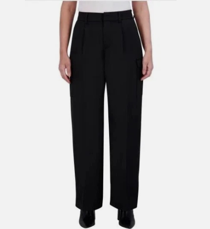 DKNY Womens Cargo Pants Black Satin Pockets Wide-Leg 10 Black